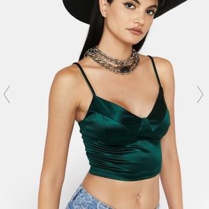 Dolls Kill Green Satin Crop Tank Top